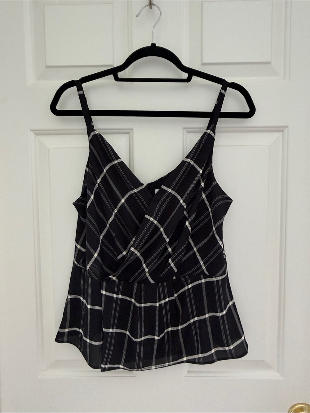 CAbi Black and White Plaid V-Neck Camisole